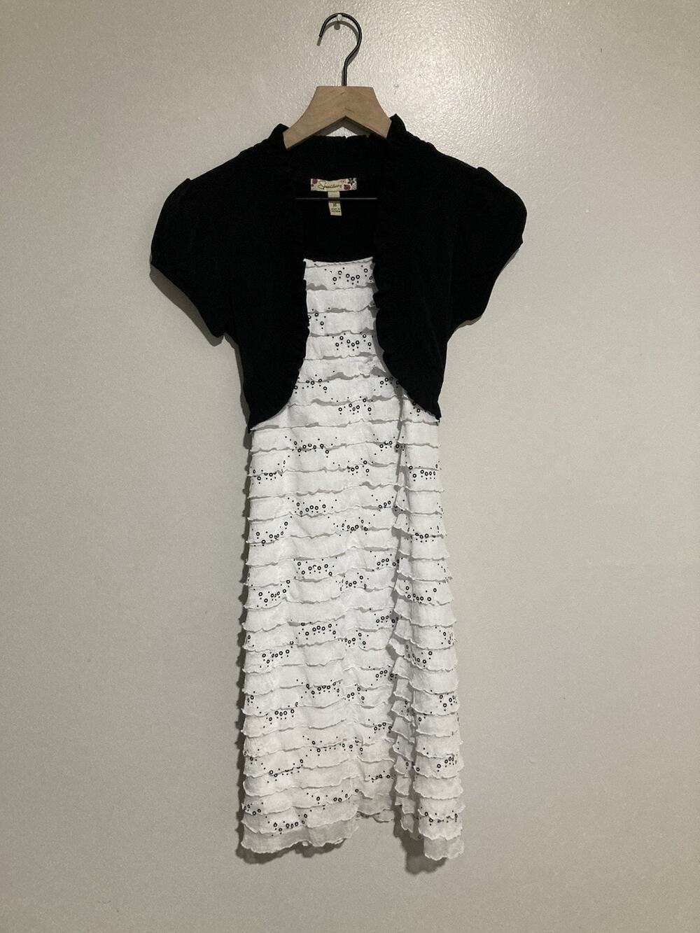 Speechless Ruffle Dress Built in Shawl Jacket With Tie Belt White Size 16